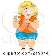 Chubby Woman Taking A Pill With Water