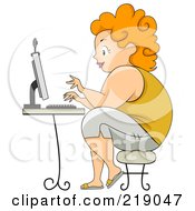 Chubby Woman Sitting And Typing On A Computer