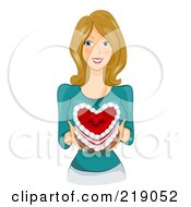 Poster, Art Print Of Dirty Blond Woman Holding A Heart Cake