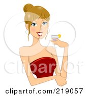 Dirty Blond Woman In A Red Dress Holding A Cocktail