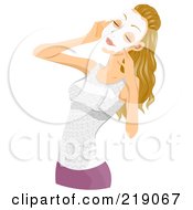 Poster, Art Print Of Pretty Blond Woman Applying A White Face Mask