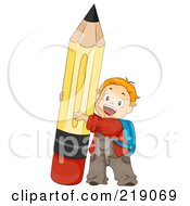 Poster, Art Print Of Red Haired School Boy Pushing Up A Pencil