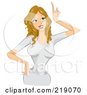 Poster, Art Print Of Dirty Blond Woman In A White Dress Pointing Upwards