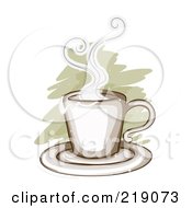 Royalty Free RF Clipart Illustration Of A Steamy Cup Of Hot Coffee Over Brown