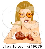 Poster, Art Print Of Dirty Blond Woman In Shades And A Red Bikini Resting Her Face On Her Hand