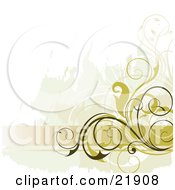 Clipart Picture Illustration Of Brown And Green Vines With Leaves Scrolling Over A Horizontal Line On A Green And White Background
