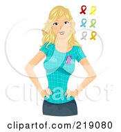 Poster, Art Print Of Pretty Blond Woman With Awareness Ribbons