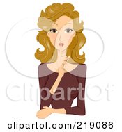 Poster, Art Print Of Dirty Blond Woman Gesturing To Be Quiet
