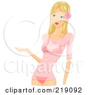 Royalty Free RF Clipart Illustration Of A Pretty Blond Woman Presenting In A Sheer Summer Shirt And Bikini