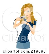 Royalty Free RF Clipart Illustration Of A Dirty Blond Woman Using An Iron To Straighten Her Hair