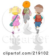 Poster, Art Print Of Three School Children Walking Away With Shadows