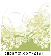 Clipart Picture Illustration Of Green Flowering Vines And Grasses With Bubbles Over A White Background
