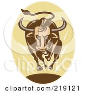 Poster, Art Print Of Brown And Yellow Charging Bull Logo