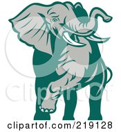 Royalty Free RF Clipart Illustration Of A Green And Gray Walking Elephant