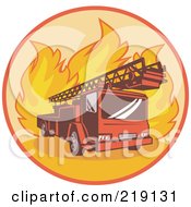 Poster, Art Print Of Retro Fire Truck And Flames Logo