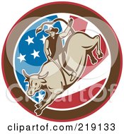 Royalty Free RF Clipart Illustration Of A Retro Rodeo Cowboy Riding A Bull Logo 1