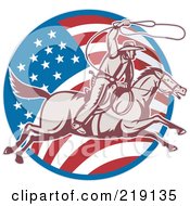 Royalty Free RF Clipart Illustration Of A Retro American Cowboy Swinging A Lasso Logo by patrimonio #COLLC219135-0113