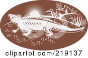 Royalty Free RF Clipart Illustration Of A Brown And White Tuatara Lizard Logo by patrimonio