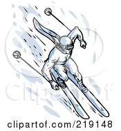 Poster, Art Print Of Sketched Blue Skier