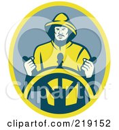 Royalty Free RF Clipart Illustration Of A Retro Fireman At The Wheel Logo