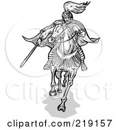 Royalty Free RF Clipart Illustration Of A Sketched Samurai On Horseback With A Sword At His Side