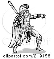 Royalty Free RF Clipart Illustration Of A Sketched Gladiator Leaning Back And Holding Up A Sword