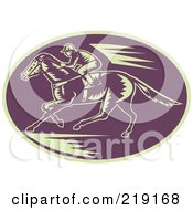 Poster, Art Print Of Retro Purple And Beige Horse Racing Logo