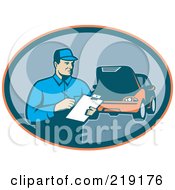 Royalty Free RF Clipart Illustration Of A Retro Auto Mechanic And Car Logo