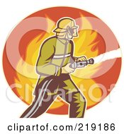Poster, Art Print Of Retro Fireman With A Hose Logo - 2