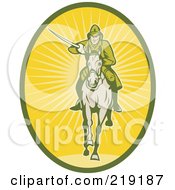 Poster, Art Print Of Retro Yellow And Green Cavalry Logo