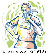 Royalty Free RF Clipart Illustration Of A Sketched Worker Carrying A Shovel On His Shoulder