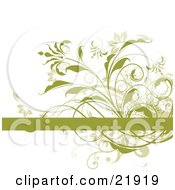 Clipart Picture Illustration Of A Blank Green Bar With Vines Flowers And Splatters On A White Background
