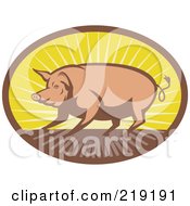 Poster, Art Print Of Brown And Yellow Pig And Sunrise Logo