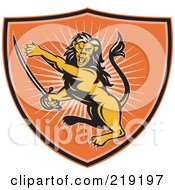 Royalty Free RF Clipart Illustration Of An Orange Lion Shield Logo