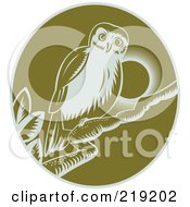 Poster, Art Print Of Green And White Perched Owl Logo