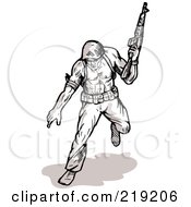 Poster, Art Print Of Sketched Soldier Running With A Rifle