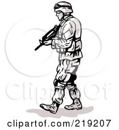 Poster, Art Print Of Sketched Soldier Walking With A Wepon In Arm