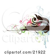 Poster, Art Print Of Brown Text Box With Blue Brown Pink And Green Splatters Flowers And Vines On A White Background