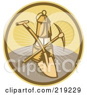 Royalty Free RF Clipart Illustration Of A Retro Mining Shovel Pickaxe And Lantern Logo