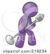 Purple Man In A Tie Singing Songs On Stage During A Concert Or At A Karaoke Bar While Tipping The Microphone by Leo Blanchette