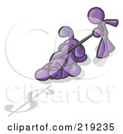 Royalty Free RF Clipart Illustration Of A Purple Man Walking A Dog That Is Pulling On A Leash To Sniff A Shadow Of A Dollar Sign On The Ground