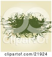 Clipart Picture Illustration Of A Worn Green Text Box With Tan Splatters And Green Vines On A Beige Background