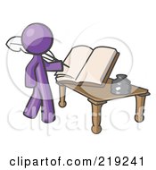 Poster, Art Print Of Purple Man Author Writing History On Blank Pages Of A Book