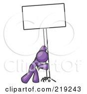 Poster, Art Print Of Strong Purple Man Pushing A Blank Sign Upright