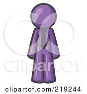 Clipart Illustration Of A Purple Business Man Wearing A Tie Standing With His Arms At His Side by Leo Blanchette