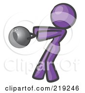 Royalty Free RF Clipart Illustration Of A Purple Woman Design Mascot Working Out With A Kettle Bell