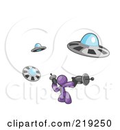 Purple Man Fighting Off Ufos With Weapons