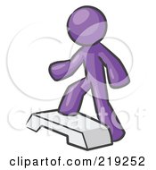 Purple Man Doing Step Ups On An Aerobics Platform While Exercising