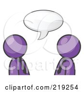 Poster, Art Print Of Two Purple Businessmen Having A Conversation With A Text Bubble Above Them
