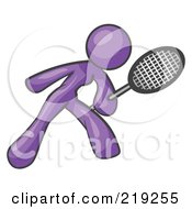 Poster, Art Print Of Purple Woman Preparing To Hit A Tennis Ball With A Racquet
